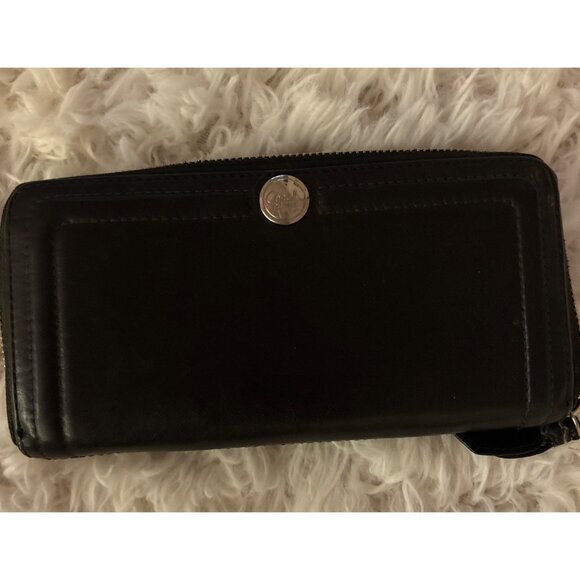 Vintage Coach Black Leather Zip Wallet Script Logo Snap Classic Chic Card Slots - Picture 6 of 16